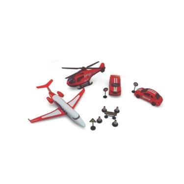 Imagem de Kit Brinquedo Missão Resgate, 4 Peças com Avião 25cm, Helicóptero e 2 Carros, Vermelho