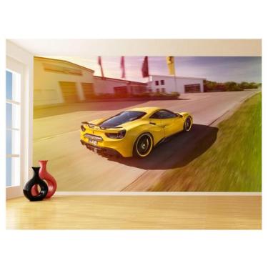 Imagem de Papel De Parede 3D Carro Ferrari Amarela Pista 3,5M Car132 - Você Deco