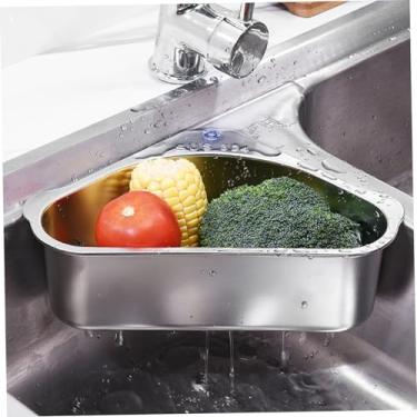 Imagem de Cesta de filtro de ralo de pia, coletor de alimentos de pia triangular de aço inoxidável com ventosa para cozinha fácil de limpar, cesta de filtro de drenagem