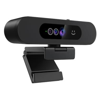Imagem de Window Hello Webcam, câmera 1080p 30fps com microfone redutor de ruído, Plug & Play, ângulo amplo de 90°, capa de privacidade embutida, rotação panorâmica de 360° e inclinação de 90°, perfeita para
