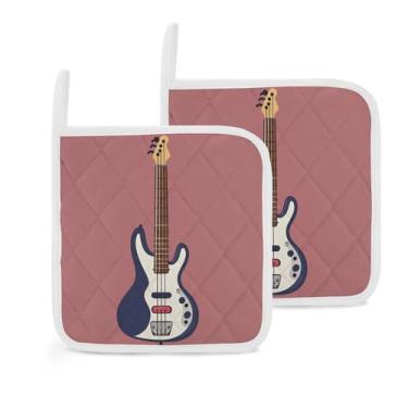 Imagem de Conjunto de 2 suportes de panelas de instrumentos musicais de guitarra baixo para cozinha resistente ao calor conjuntos de suportes de panela para forno, almofadas quentes, panelas, decoração para