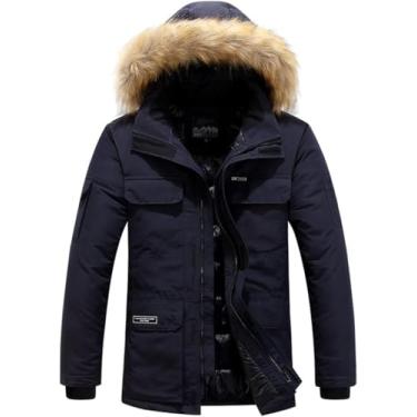 Imagem de Jaquetas Parka De Inverno Masculino Casual Quente Grosso Com Capuz Gola De Pele Casacos Jaqueta Masculina Casaco À Prova De Vento, Black blue, 6XL