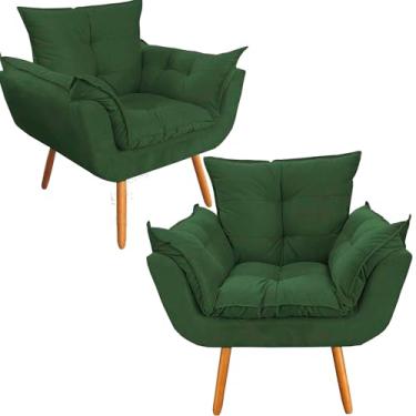 Imagem de Kit 2 Poltronas Decorativa para Sala de Estar Opala Suede - Montanaris Decor (Verde)