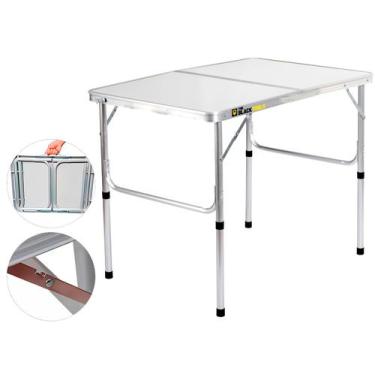 Imagem de Mesa Dobrável Vira Maleta Camping Praia 90x60cm Cor Branco The Black T