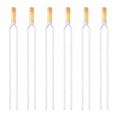 Imagem de Kit 06 Pçs Espeto Churrasco Alumínio Duplo Quadrado Reforçado Cabo Mad