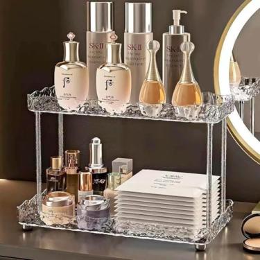 Imagem de Organizador de Maquiagem Mesa Bancada Closet Cosméticos Perfumes Penteadeira Make 2 andares Banheiro Quarto Prateleira Dupla Acrílico Moderno Prático Contemporâneo Premium