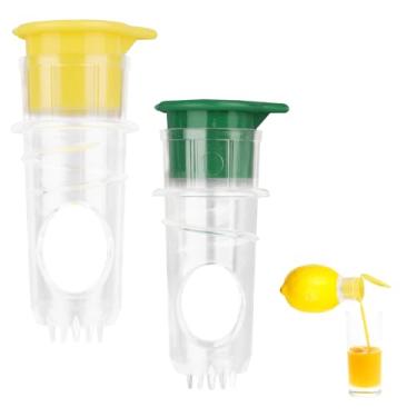 Imagem de 2 espremedores de limão, espremedor manual 2025, espremedor manual com filtro embutido, espremedor portátil de laranja limão cítrico para bebidas e coquetéis (amarelo, verde)