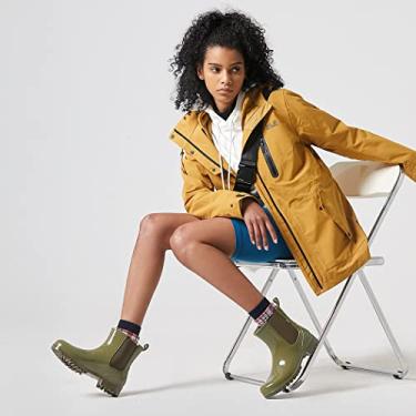 Imagem de planone Botas de chuva curtas para mulheres e sapatos de jardim impermeáveis, botas de chuva Chelsea brancas antiderrapantes para mulheres com palmilhas confortáveis, sapatos de chuva leves elegantes e sapatos de trabalho ao ar livre, Verde oliva, 8.5