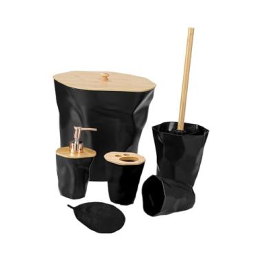 Imagem de Bothyi Acessórios para banheiro Cesto de lixo 6 peças elegante presente decorativo para inauguração de casa para porta-escovas de dentes copo para, Preto