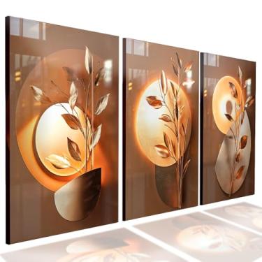 Imagem de Kit 3 Quadros Decorativo Sala Quarto Formas Florais Abstrato Luxo Moderno (04)