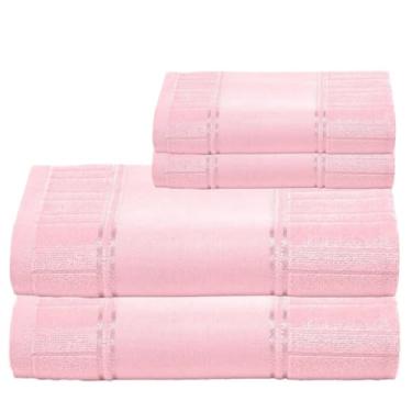 Imagem de Kit 2 Toalhas De Banho E 2 Rosto Para Pintar Artesanalle – Jogo de Toalhas Premium 2 Peças com Barra para Pintar ou Bordar em Máquina – Diversas Cores (Rosa)