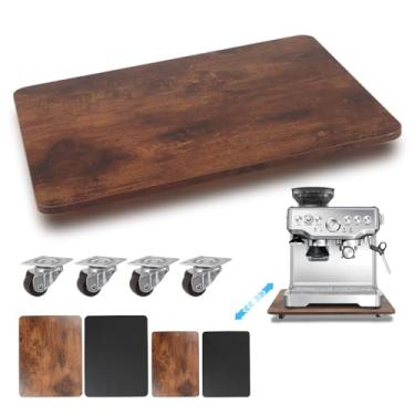 Imagem de Bandeja deslizante de eletrodomésticos para cafeteira, bandeja deslizante de rotação silenciosa de 360° para bancada com rodas, tapete de cafeteira para máquina de café expresso Breville Ninja, marrom