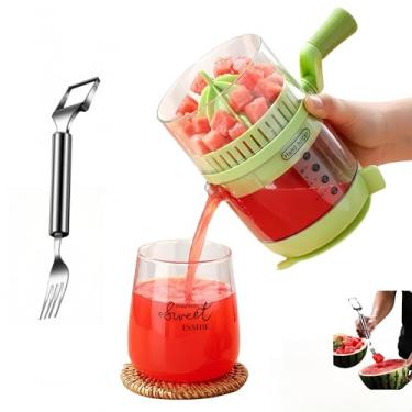 Imagem de Espremedor manual de frutas para melancia, limão, uva, romã, com cortador de melancia, cortador de frutas 2 em 1, de aço inoxidável, extrator de suco de manivela, máquina de suco para casa e cozinha