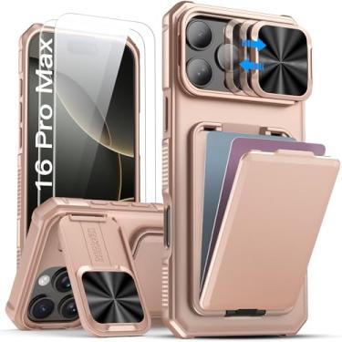 Imagem de SSLOTSCASE Capa para iPhone 16 Pro Max com protetor de tela 2X, capa de lente deslizante e suporte para cartão de crédito, proteção de nível militar, capa de telefone robusta para iPhone 16 Pro Max