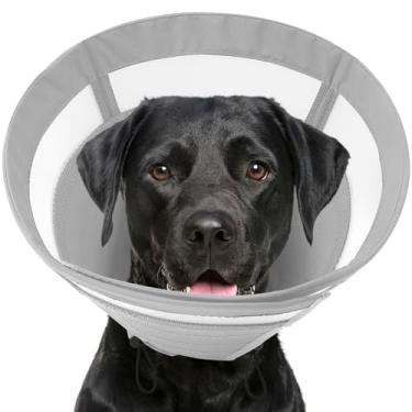 Imagem de SAWMONG Cone macio para cães grandes, coleira de recuperação de animais de estimação ajustável para parar de lamber, coleira eletrônica Elizabeth leve para recuperação (G, cinza)