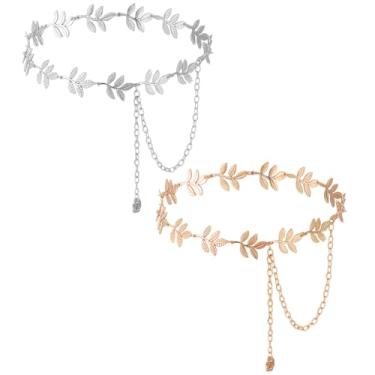 Imagem de PLIGREAT 2 peças de corrente de cintura de folha de metal, cinto de barriga decorativo em ouro prateado, vintage, corrente ajustável para mulheres, vestidos, camisas, acessórios de joias