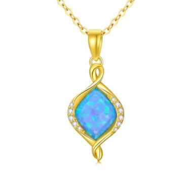 Imagem de UXQ Colar feminino de opala infinita em ouro 14K, pingente infinito com opala azul, presente de aniversário de dia das mães para mãe, esposa, 40,6 + 5 cm