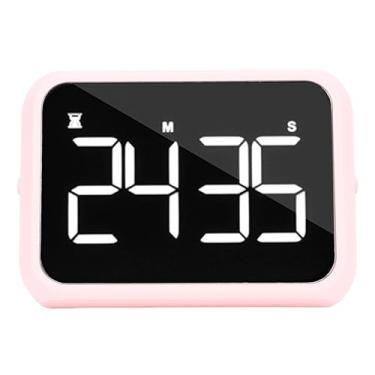 Imagem de Dpofirs Timer de Cozinha Digital, Grande Volume de Brilho Ajustável de LED, Design de Espelho, Cronômetro de Contagem Magnética para o Timer para o Trabalho Em Sala de Aula de Trabalho (Rosa)
