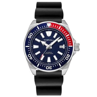 Imagem de TOPHILL Relógio de mergulho automático de 43,5 mm para homens, 300 m, movimento NH35, calendário luminoso, safira TD008G, Silicone azul vermelho