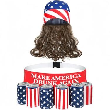 Imagem de Cinto de cerveja americano patriótico para bebidas, suporte de cerveja dos EUA para homens, pacote com 6 cintos de latas, acessórios de cerveja para festa de elefantes brancos, festival, noite de jogo