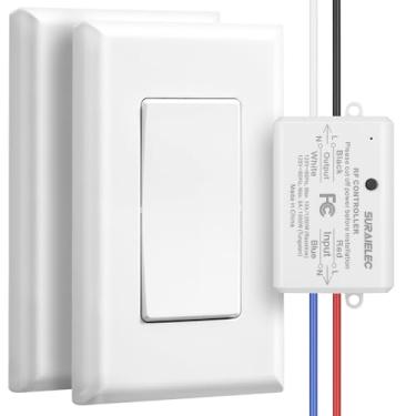 Imagem de Suraielec Interruptor de luz sem fio de 3 vias, sem fiação, sem WiFi, alcance de RF de 30 m, pré-programado, kit de interruptor e receptor sem fio expansível, luminária de controle remoto para lâmpada, luz de teto, ventilador