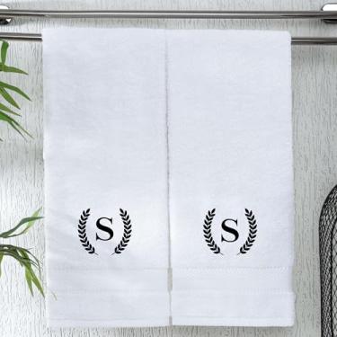 Imagem de Toalhas de mão com monograma para maquiagem de banheiro, toalha de algodão turco personalizada com bordado, presente para casamentos, inauguração de casa, aniversários e chás de panela, conjunto de 2