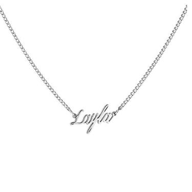 Imagem de WIGERLON Colar com nome personalizado pingente banhado a ouro branco 18 k para mulheres e meninas Prata