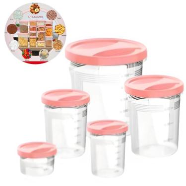 Imagem de Porta Mantimento Conjunto De Potes Tampa Com Rosca 5 Peças - Rosa