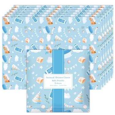 Imagem de SCENTORINI Forros de gaveta perfumados para cômoda, papel de gaveta com aroma de talco de bebê, não adesivo, 35 x 40 cm, 6 folhas, forros de prateleira para quarto, armários de cozinha e armário
