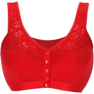 Imagem de Sutiãs Esportivos De Algodão Para Mastectomia Mulheres Fechamento Frontal Todos Os Dias Após A Cirurgia Sutiã Com Bolsos Para Formas De Mama, Red, 85/38ABC