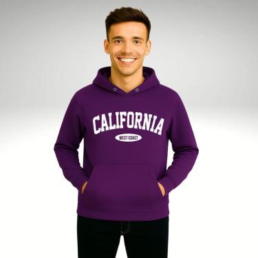 Imagem de Moletom Unissex California Canguru Blusas de Frio Casaco Fechado Liso Estampado-Unissex