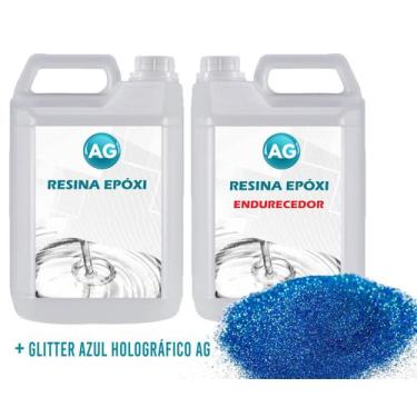 Imagem de Resina Epóxi 1KG + Glitter Azul Holográfico AG - Resinas ag