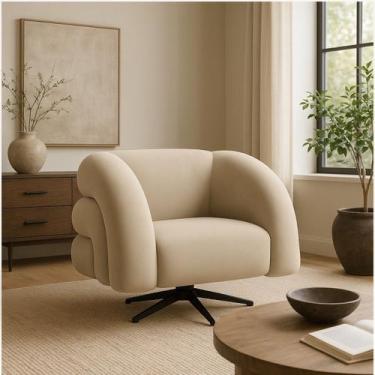 Imagem de Poltrona Giratória que Balança Eduarda Orgânica Redonda Veludo - Divan