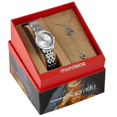 Imagem de Kit Relógio + Colar Mondaine Nossa Senhora Aparecida Prata Feminino 99749L0MKNE2K1