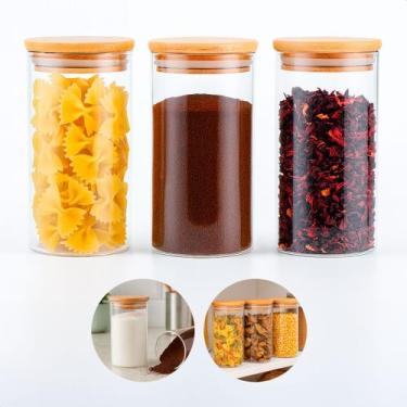 Imagem de Jogo de 3 Potes 1,1 Litro de Vidro Borossilicato com Tampa de Bambu Fe