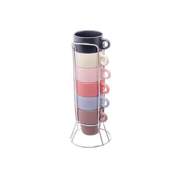 Imagem de Conjunto 6 Xícaras Cerâmica Café Wolff 90ml Coloridas Empilháveis com Suporte