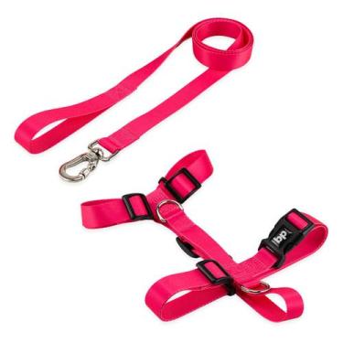 Imagem de Coleira Peitoral Com Guia Para Cachorro Cães Basic Pet, Rosa, PP