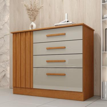 Imagem de Cômoda Guarani Porta Ripada Tcil Móveis - Cinamomo/Off White