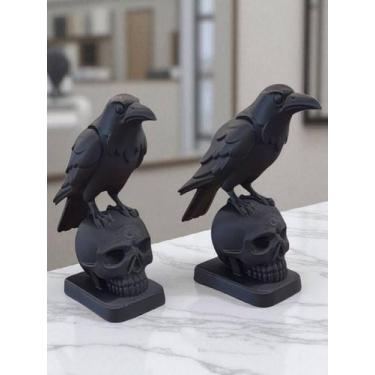 Imagem de Kit 02 Efeite Estatua Pássaro Corvo na Caveira - Decoração Ocultismo e