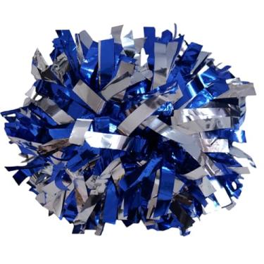Imagem de Pompons de torcida com cabo de bastão – pompons metálicos fofos de torcida para adultos e crianças – Pompons de líder de torcida para torcida Esquadrão de torcida Daily Training Team Spirit (15 cm/azul e prata)