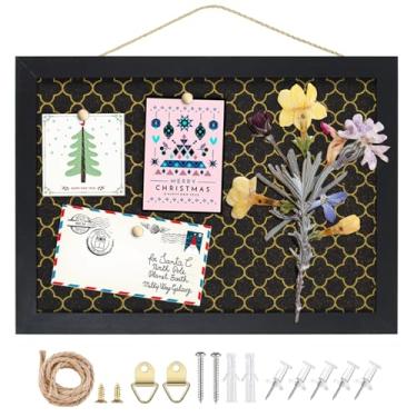 Imagem de TORASO Quadro de cortiça para paredes, quadro de avisos com impressão dourada de cortiça preta, 26 cm x 36 cm, pequeno, moldura preta, quadro de cortiça para escritório, escola, quarto e dormitório