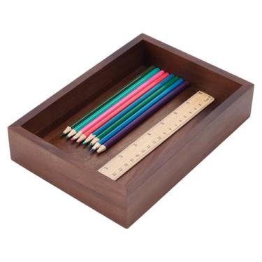 Imagem de UNICRAFTALE Bandeja organizadora de mesa de madeira retangular para escritório e mesa organizadora de papel marrom vintage bandejas de papel de madeira porta-revistas para canetas de arquivo, chaves