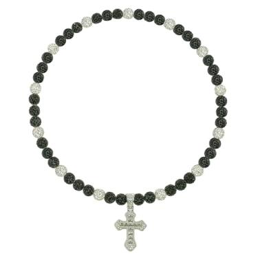 Imagem de Colar de beisebol masculino com pingente de cruz de 50 cm, coleção de gelo brilhante, para mulheres, strass e contas de argila, acessórios de beisebol, presentes para jogadores de times de beisebol