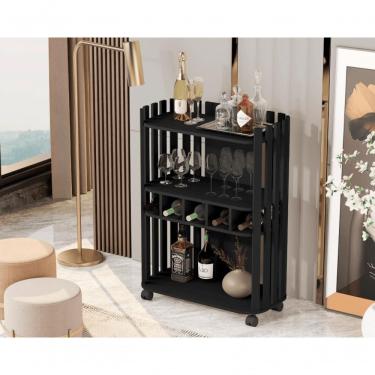 Imagem de Aparador Deluxe Prateleiras Com Adega Ripado 4110 Preto