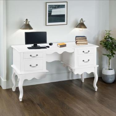 Imagem de Penteadeira Clássica Com 4 Gavetas Pés Luiz Xv - Branco Laca