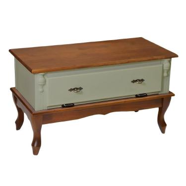 Imagem de Mesa De Centro Retangular 2 Portas Pés Luiz Xv - Verde Chá Com Tampo E Base Imbuia Glazer