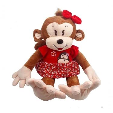 Imagem de Macaca Grandona Pelúcia Vermelha 62cm Antialérgico Lavável Macaco