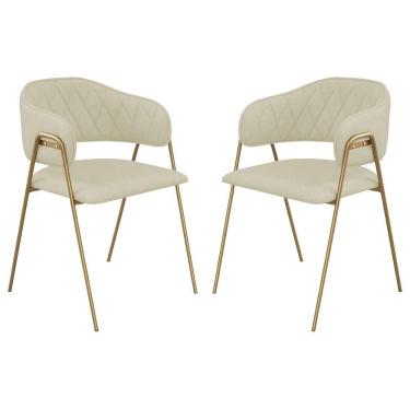 Imagem de Conjunto 2 Cadeiras Veneza Linho Palha Metal Dourado