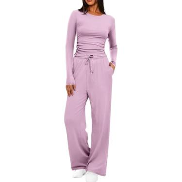 Imagem de Conjuntos De Lounge De 2 Peças Para Mulheres Roupas Casuais De Viagem De Outono Tops Slim Ajustados Calças De Perna Larga Agasalho Y2k Aconchegantes, 03, XL