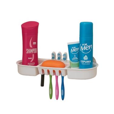 Imagem de Porta Shampoo Sabonete Escova de Dentes Multiuso C/Ventosa Sem Furo Box Banheiro (Branco)